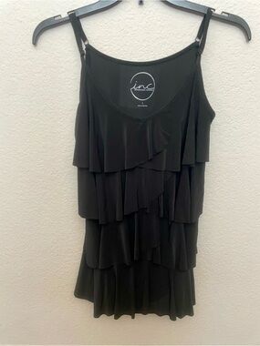 INC International Concepts Black Tiered Ruffle Tank
